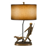 Benzara 150 Watt Resin Lamp with Hunting Soldier and Dog Body, Bronze BM224850 Bronze Resin, Metal and Paper BM224850