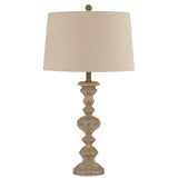 Resin Table Lamp with Turned Pedestal Body and Fabric Shade, Set of 2,Beige