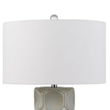 Benzara 150 Watt Textured Ceramic Frame Table Lamp with Fabric Shade, White and Gray BM224862 White and Gray Ceramic and Fabric BM224862