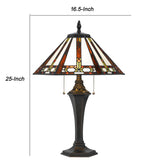 Benzara Tiffany Table Lamp with 2 Pull Switches and Resin Pedestal Body, Bronze BM224869 Bronze Resin and Glass BM224869