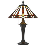 Benzara Tiffany Table Lamp with 2 Pull Switches and Resin Pedestal Body, Bronze BM224869 Bronze Resin and Glass BM224869