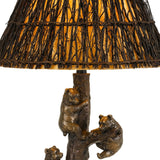 Benzara 150 Watt Resin Body Table Lamp with Bear Design and Twig Shade, Bronze BM224880 Gray and Brown Resin and Wood BM224880