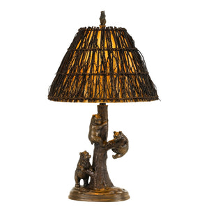 Benzara 150 Watt Resin Body Table Lamp with Bear Design and Twig Shade, Bronze BM224880 Gray and Brown Resin and Wood BM224880