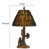 Benzara 150 Watt Resin Body Table Lamp with Bear Design and Twig Shade, Bronze BM224880 Gray and Brown Resin and Wood BM224880