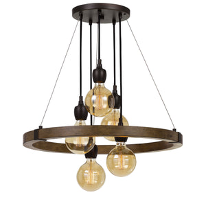 Benzara 60 X 5 Watt Wood and Metal Frame Chandelier, Black and Brown BM224881 Brown and Black Metal and Solid Wood BM224881