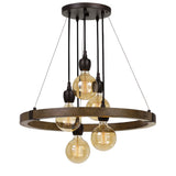 Benzara 60 X 5 Watt Wood and Metal Frame Chandelier, Black and Brown BM224881 Brown and Black Metal and Solid Wood BM224881