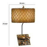 Benzara Fishing Theme Resin Table Lamp with Net Accent Paper Drum Shade, Beige BM224885 Beige Resin and Paper BM224885