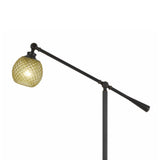 Benzara Metal Body Floor Lamp with Adjustable Arm and Textured Glass Shade, Black BM224890 Black Metal and Glass BM224890