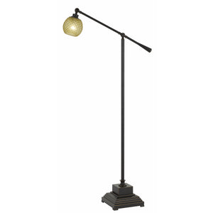 Benzara Metal Body Floor Lamp with Adjustable Arm and Textured Glass Shade, Black BM224890 Black Metal and Glass BM224890