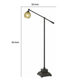 Benzara Metal Body Floor Lamp with Adjustable Arm and Textured Glass Shade, Black BM224890 Black Metal and Glass BM224890