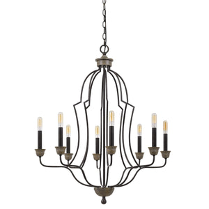 Benzara 60 X 8 Watt Metal Chandelier with Tubular Frame, Textured Bronze BM224891 Bronze Metal BM224891