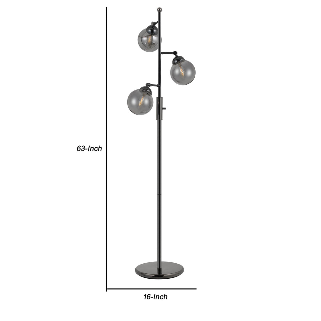 Benzara Industrial Metal Body Table Lamp with Three Glass Ball Shades, Black BM224894 Black Metal and Glass BM224894