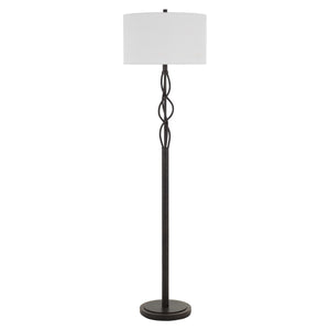 Benzara 150W 3 Way Metal Floor Lamp with Fabric Drum Shade, Bronze and White BM224897 Bronze, White Metal, Fabric BM224897