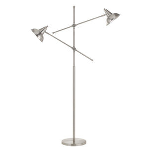 Benzara Tubular Metal Body Floor Lamp with 2 Adjustable Arms, Silver BM224902 Silver Metal BM224902