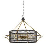 Benzara 6 Bulb Metal Chandelier with Round Mesh Frame, Black and Gold BM224905 Black and Gold Metal BM224905