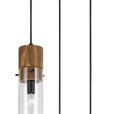 Benzara 3 Bulb Wind Chime Design Pendant with Cylindrical Glass Shade, Black BM224909 Metal, Glass Metal, Glass BM224909