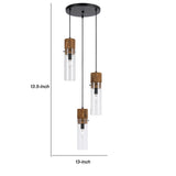 Benzara 3 Bulb Wind Chime Design Pendant with Cylindrical Glass Shade, Black BM224909 Metal, Glass Metal, Glass BM224909