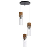 Benzara 3 Bulb Wind Chime Design Pendant with Cylindrical Glass Shade, Black BM224909 Metal, Glass Metal, Glass BM224909