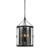 Benzara 4 Light Metal Frame Glass Encased Chandelier with Mesh Shade, Black BM224910 Black Metal and Glass BM224910