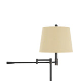 Benzara Metal Floor Lamp with Swing Arm and Tubular Stand, Beige and Black BM224913 Beige and Black Fabric and Metal BM224913