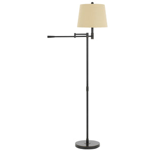 Benzara Metal Floor Lamp with Swing Arm and Tubular Stand, Beige and Black BM224913 Beige and Black Fabric and Metal BM224913