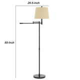 Benzara Metal Floor Lamp with Swing Arm and Tubular Stand, Beige and Black BM224913 Beige and Black Fabric and Metal BM224913