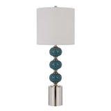 Stacked Ball Design Table Lamp with Fabric Shade, Set of 2,Blue and Silver
