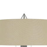 Benzara Geometric Body Metal Table Lamp with Fabric Drum Shade, Silver and Beige BM224921 Silver and Beige Metal and Fabric BM224921