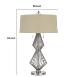 Benzara Geometric Body Metal Table Lamp with Fabric Drum Shade, Silver and Beige BM224921 Silver and Beige Metal and Fabric BM224921