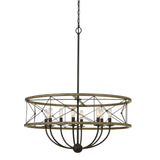 Benzara Round Wooden Frame Pendant Fixture with Metal Lattice Design, Dark Bronze BM224924 Bronze Metal, Solid wood BM224924