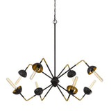 Benzara 60 X 8 Watt Metal Frame Chandelier with 6 Foot Chain, Black and Gold BM224925 Black and Gold Metal and Glass BM224925