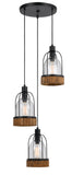 Benzara 60 X 3 Watt Metal and Wood Pendant with Glass Encasing, Brown and Black BM224928 Brown and Black Solid Wood, Glass and Metal BM224928