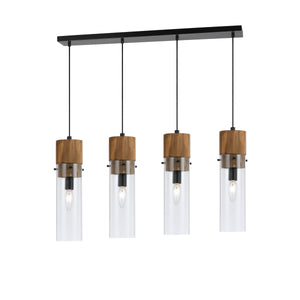 Benzara 60 X 4 Watt Wood and Metal Fixture with Cylindrical Shades, Brown and Black BM224935 Black and Brown Solid Wood, Metal and Glass BM224935