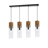 Benzara 60 X 4 Watt Wood and Metal Fixture with Cylindrical Shades, Brown and Black BM224935 Black and Brown Solid Wood, Metal and Glass BM224935