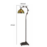 Benzara Downbridge Metal Tiffany Floor Lamp with Leaf Accents, Multicolor BM224936 Multicolor Metal and Glass BM224936