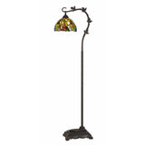 Benzara Downbridge Metal Tiffany Floor Lamp with Leaf Accents, Multicolor BM224936 Multicolor Metal and Glass BM224936