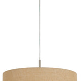 Benzara Metal Pendant Lighting with Fabric Circular Drum Shade and Cord, Beige BM224939 Beige Metal, Fabric BM224939