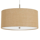 Benzara Metal Pendant Lighting with Fabric Circular Drum Shade and Cord, Beige BM224939 Beige Metal, Fabric BM224939