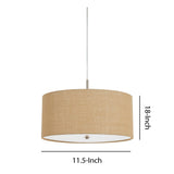 Benzara Metal Pendant Lighting with Fabric Circular Drum Shade and Cord, Beige BM224939 Beige Metal, Fabric BM224939