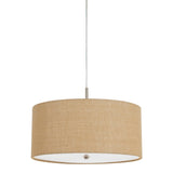 Benzara Metal Pendant Lighting with Fabric Circular Drum Shade and Cord, Beige BM224939 Beige Metal, Fabric BM224939