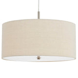 Benzara Metal Pendant Lighting with Fabric Circular Drum Shade, Off White BM224940 White Metal, Fabric BM224940