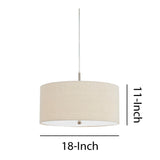 Benzara Metal Pendant Lighting with Fabric Circular Drum Shade, Off White BM224940 White Metal, Fabric BM224940