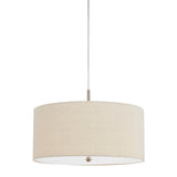 Benzara Metal Pendant Lighting with Fabric Circular Drum Shade, Off White BM224940 White Metal, Fabric BM224940