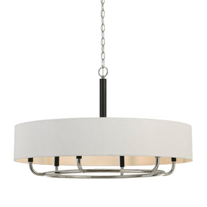 Benzara 6 Bulb Metal Frame Chandelier with Round Fabric Shade, White BM224946 White Metal and Fabric BM224946