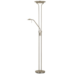 Benzara 2 Metal Heads Torchiere Floor Lamp with Dimmer Control, Chrome BM224949 Chrome Metal BM224949