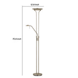 Benzara 2 Metal Heads Torchiere Floor Lamp with Dimmer Control, Chrome BM224949 Chrome Metal BM224949