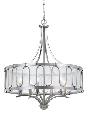 Benzara 6 Bulb Metal Frame Chandelier with Smoked Fabric Shade, Silver BM224951 Silver Metal and Fabric BM224951