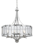 Benzara 6 Bulb Metal Frame Chandelier with Smoked Fabric Shade, Silver BM224951 Silver Metal and Fabric BM224951