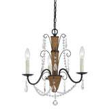 Benzara Scroll Metal Frame Chandelier with Hanging Crystals and Wrapped Rope,Bronze BM224960 Bronze Metal, Crystal, Rattan BM224960