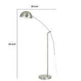 Benzara Metal Arc Design Floor Lamp with Round Base and Stalk Support, Silver BM224972 Silver Metal BM224972